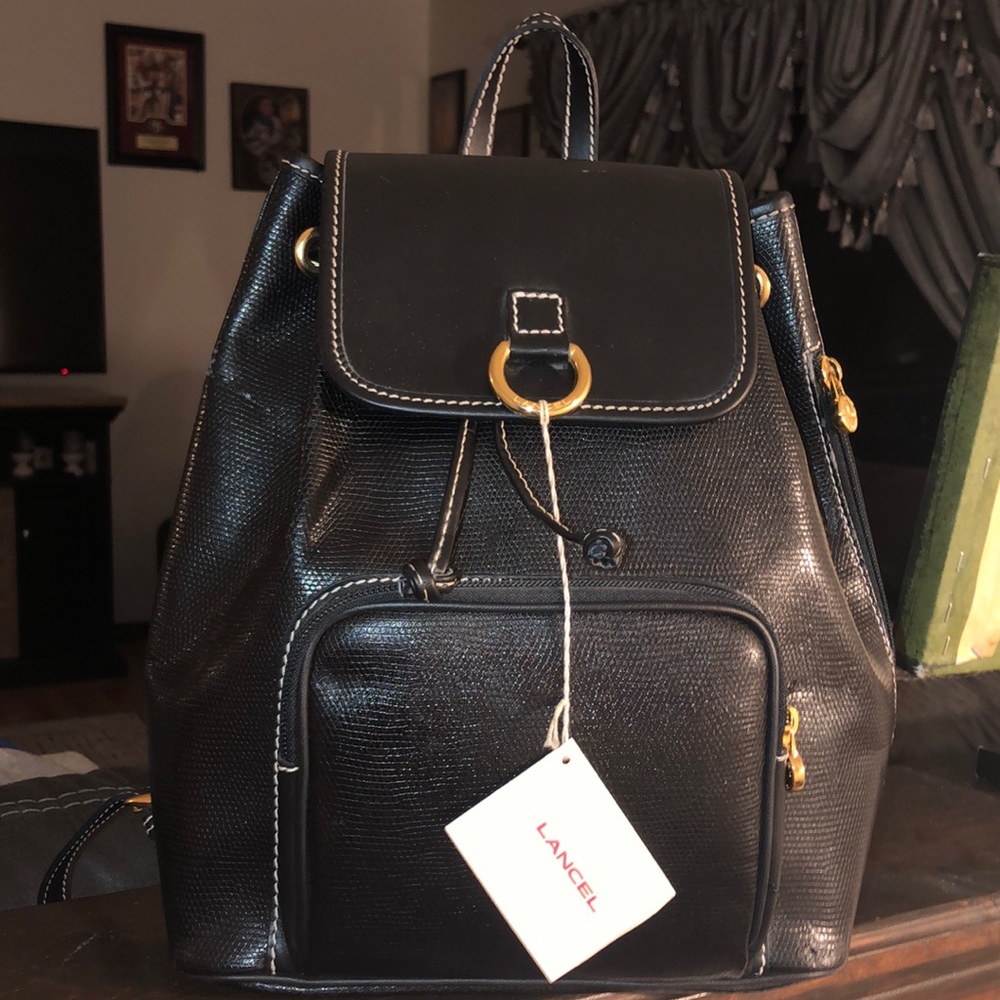 NWT LANCEL Paris Black Lizard Leather Backpack Made in France